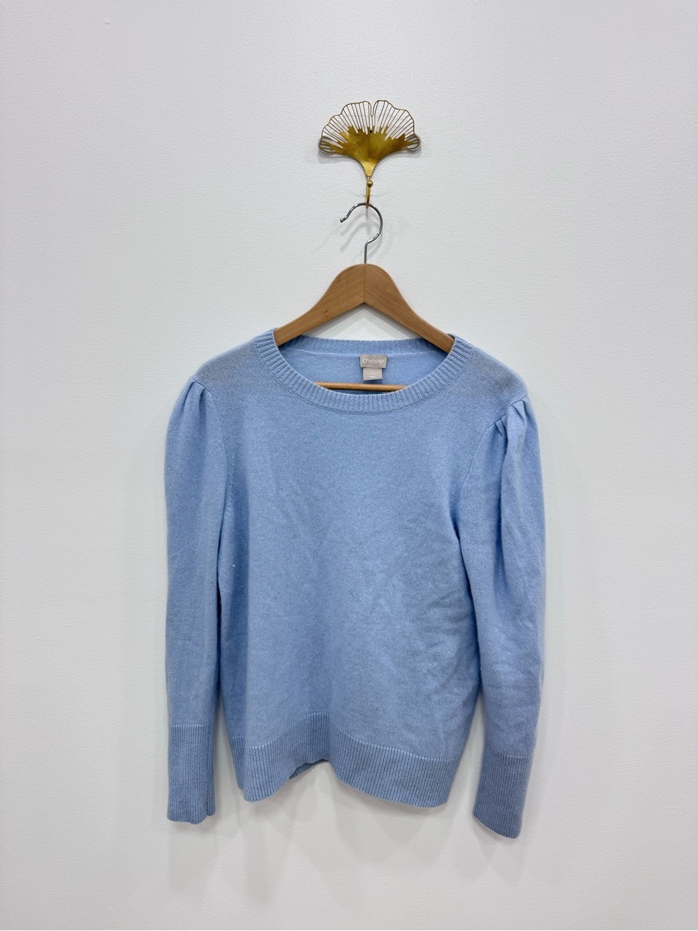 Chico’s 100% Cashmere Pullover Crewneck Sweater Light Icy Blue Sz Large 2